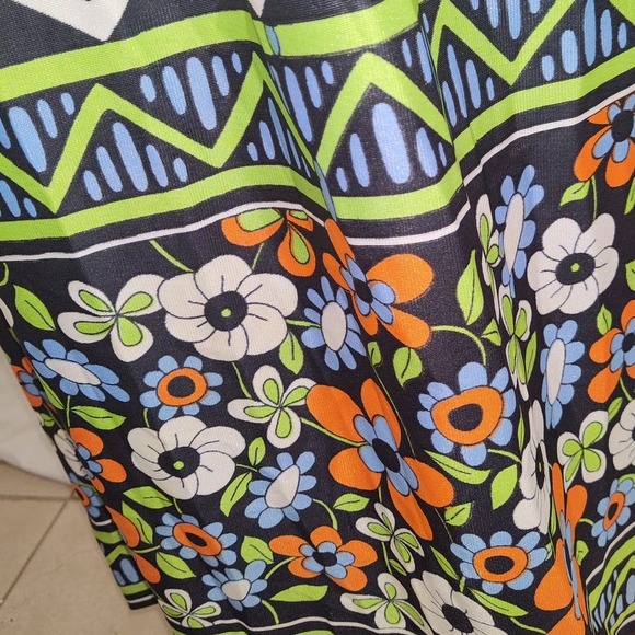 Vintage 60s Hobnobber Naturally Maxi Dress 70s Floral Geometric Long Sleeve - Picture 6 of 12